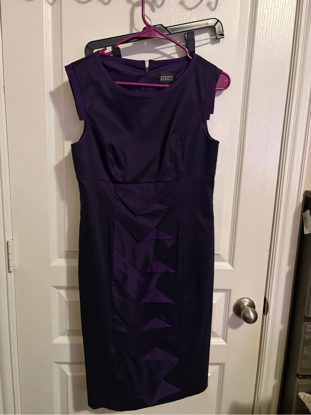 Adrianna Papell Deep Purple Midi Sheath Dress with Front Fold Detail